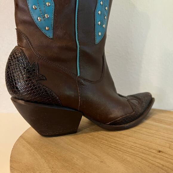 BCBG Y2K Brown Genuine Leather Studded Western Turquoise Boots Size 8.5 - Picture 15 of 16